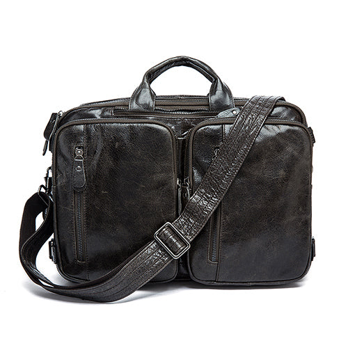 Load image into Gallery viewer, Genuine Leather Large Double Pocket Briefcase-men-wanahavit-gray-wanahavit

