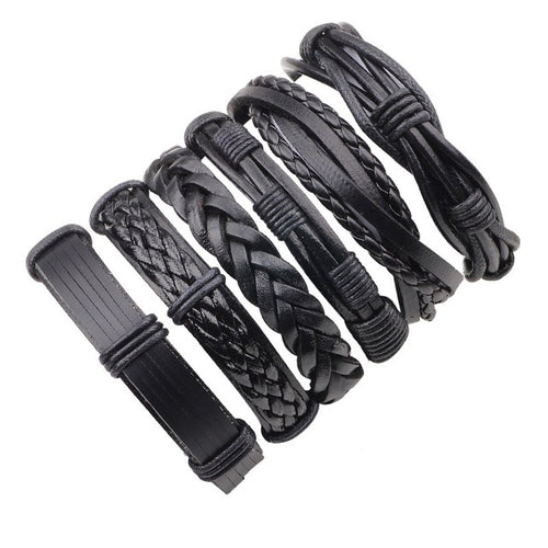 Load image into Gallery viewer, Vintage Black Leather Multilayered Braid Bracelet Set-unisex-wanahavit-A 6 pieces-wanahavit
