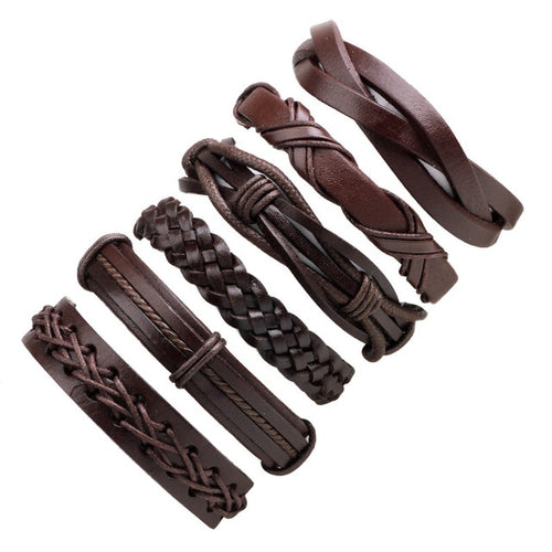 Load image into Gallery viewer, Vintage Black Leather Multilayered Braid Bracelet Set-unisex-wanahavit-E 6 pieces-wanahavit
