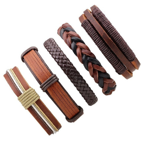 Load image into Gallery viewer, Vintage Black Leather Multilayered Braid Bracelet Set-unisex-wanahavit-A 5 pieces-wanahavit
