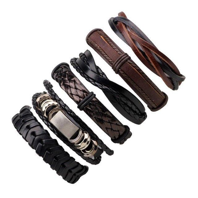 Vintage Black Leather Multilayered Braid Bracelet Set-unisex-wanahavit-C 6 pieces-wanahavit