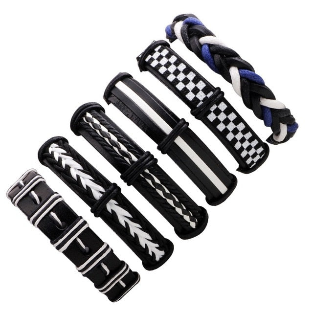 Vintage Black Leather Multilayered Braid Bracelet Set-unisex-wanahavit-D 6 pieces-wanahavit