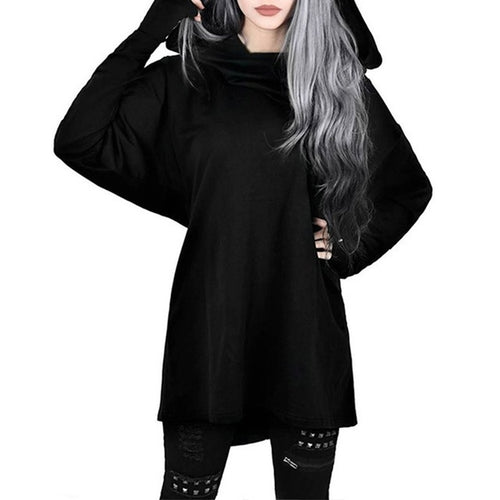 Load image into Gallery viewer, Casual Gothic Punk Hooded Sweatshirts-women-wanahavit-Black-S-wanahavit
