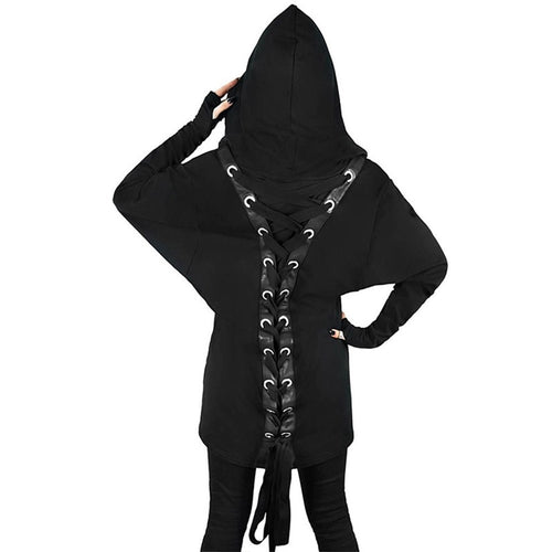 Load image into Gallery viewer, Casual Gothic Punk Hooded Sweatshirts-women-wanahavit-Black-S-wanahavit
