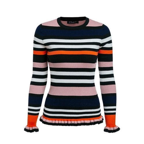 Load image into Gallery viewer, Colorful Striped Knitted Sweater-women-wanahavit-Pink-S-wanahavit
