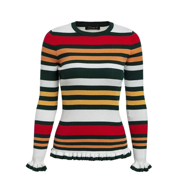 Colorful Striped Knitted Sweater-women-wanahavit-Green-S-wanahavit