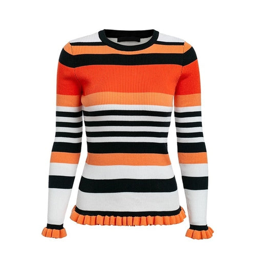 Load image into Gallery viewer, Colorful Striped Knitted Sweater-women-wanahavit-Orange-S-wanahavit
