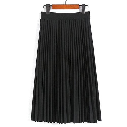 Load image into Gallery viewer, High Waist Pleated Solid Color Ankle Length Skirt-women-wanahavit-Black-One Size-wanahavit
