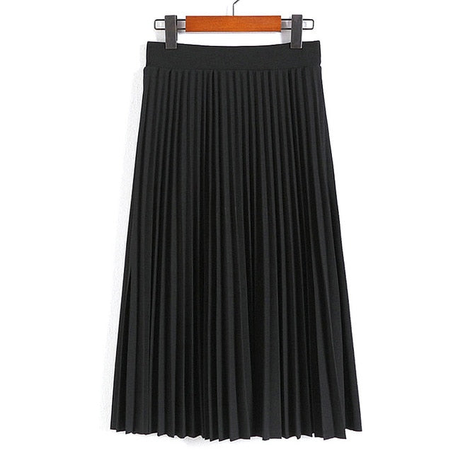 High Waist Pleated Solid Color Ankle Length Skirt-women-wanahavit-Black-One Size-wanahavit
