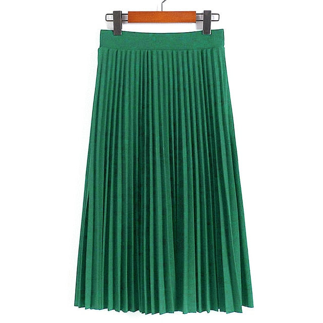 High Waist Pleated Solid Color Ankle Length Skirt-women-wanahavit-Jade Green-One Size-wanahavit