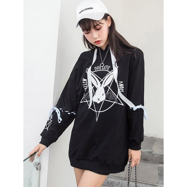 Goth Hip Hop Punk Plus Size Hooded Sweatshirt for women - wanahavit