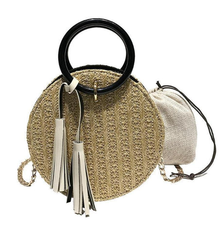 Women Handmade Round Beach Shoulder Bag-women-wanahavit-Khaki-wanahavit