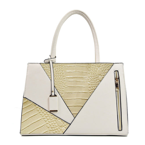 Load image into Gallery viewer, Two Color Accent Luxury Serpentine Leather Tote Bag-women-wanahavit-Beige-wanahavit
