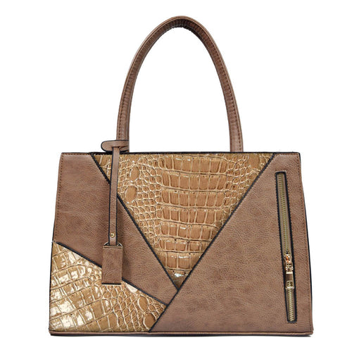 Load image into Gallery viewer, Two Color Accent Luxury Serpentine Leather Tote Bag-women-wanahavit-Khaki-wanahavit
