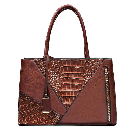 Load image into Gallery viewer, Two Color Accent Luxury Serpentine Leather Tote Bag-women-wanahavit-Brown-wanahavit
