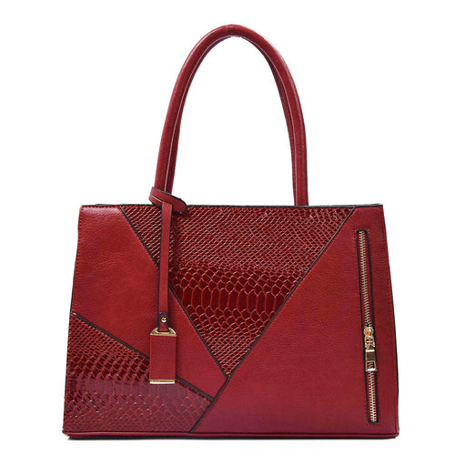 Load image into Gallery viewer, Two Color Accent Luxury Serpentine Leather Tote Bag-women-wanahavit-Red-wanahavit
