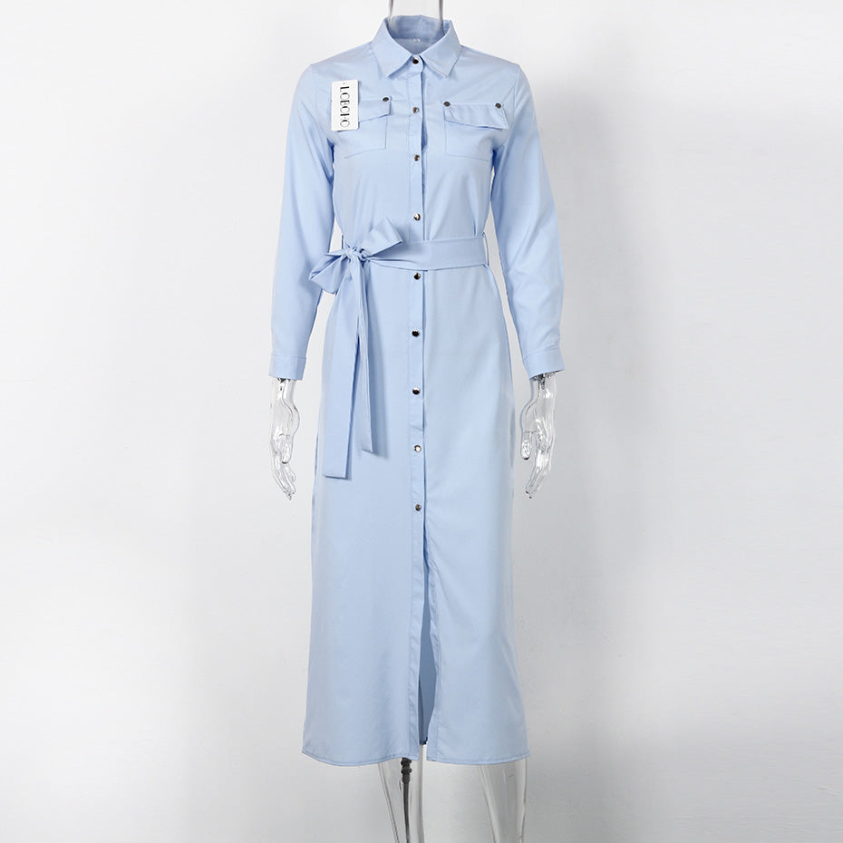 Long Sleeve Open Slit Maxi Dress-women-wanahavit-Light blue-S-wanahavit