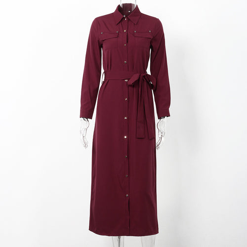 Load image into Gallery viewer, Long Sleeve Open Slit Maxi Dress-women-wanahavit-Wine red-S-wanahavit
