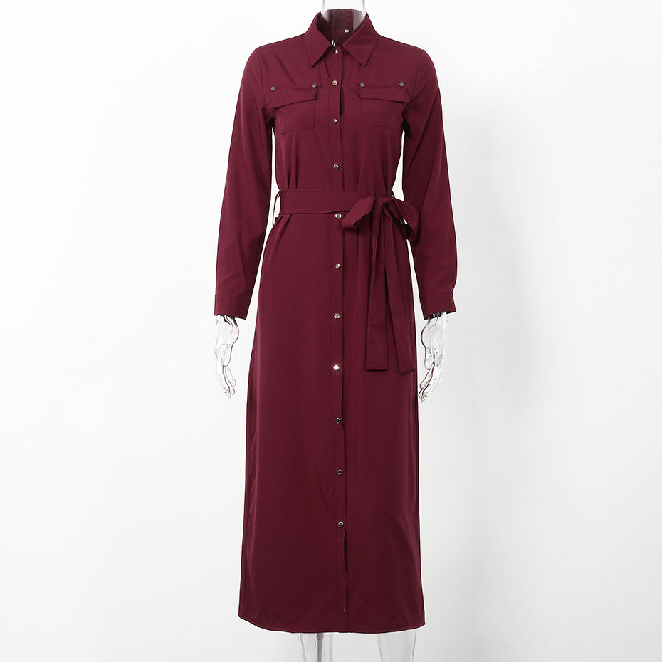Long Sleeve Open Slit Maxi Dress-women-wanahavit-Wine red-S-wanahavit
