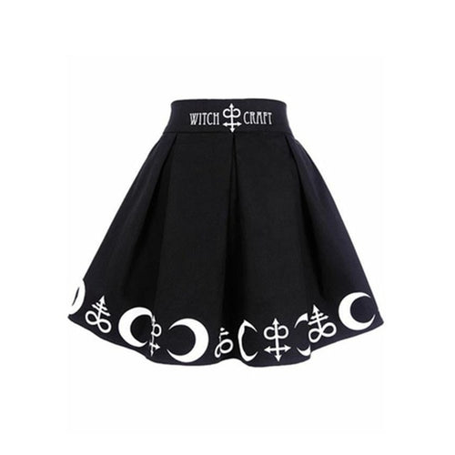 Load image into Gallery viewer, Gothic Letter &amp; Moon Printed Pleated Mini Skirts-women-wanahavit-Black-S-wanahavit
