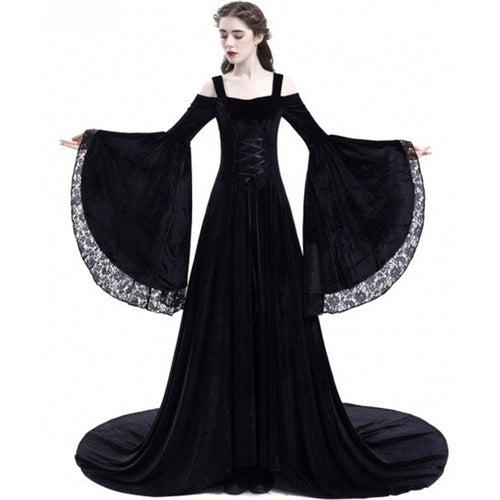 Load image into Gallery viewer, Elegant Vintage Long Sleeve Gothic Mix Dress Dress-women-wanahavit-Black-XXXL-wanahavit
