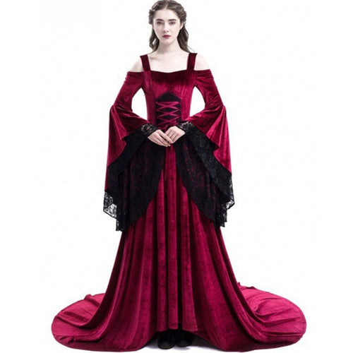 Load image into Gallery viewer, Elegant Vintage Long Sleeve Gothic Mix Dress Dress-women-wanahavit-Burgundy-M-wanahavit
