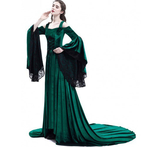 Load image into Gallery viewer, Elegant Vintage Long Sleeve Gothic Mix Dress Dress-women-wanahavit-Green-M-wanahavit
