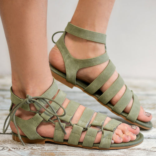 Load image into Gallery viewer, Plus Size Gladiator Flat Sandals-women-wanahavit-Green-4.5-wanahavit
