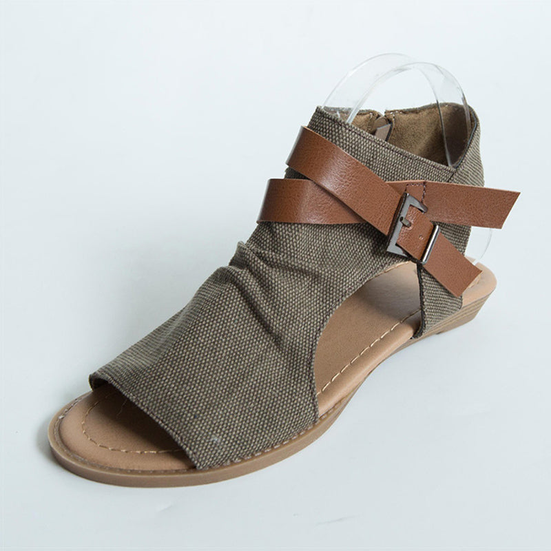 Plus Size Belted Gladiator Wedge Shoes-women-wanahavit-brown-6-wanahavit