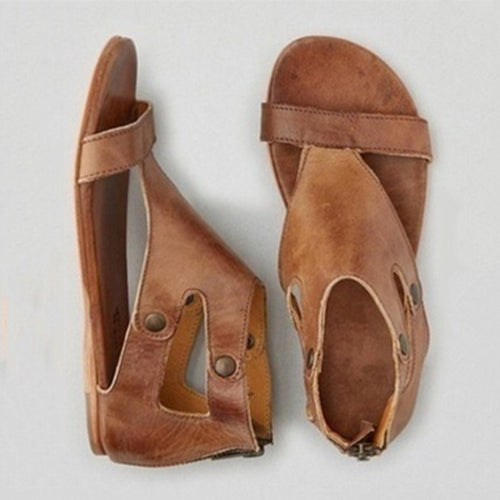 Load image into Gallery viewer, Soft Leather Gladiator Flat Sandals-women-wanahavit-light brown-5-wanahavit
