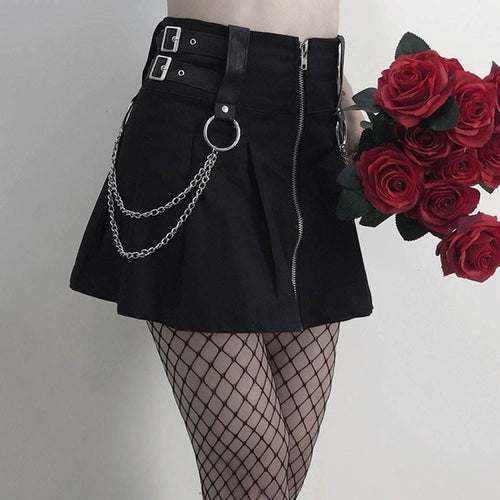Load image into Gallery viewer, Gothic Pleated Chain Decoration Mini Skirt-women-wanahavit-Black-L-wanahavit
