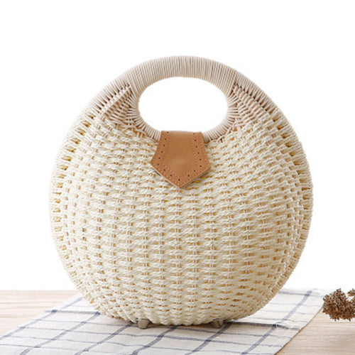 Load image into Gallery viewer, Snail Beach Straw Tote Bag with Rattan Wrapped Handle-women-wanahavit-White-wanahavit
