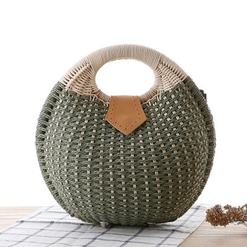 Load image into Gallery viewer, Snail Beach Straw Tote Bag with Rattan Wrapped Handle-women-wanahavit-Green-wanahavit
