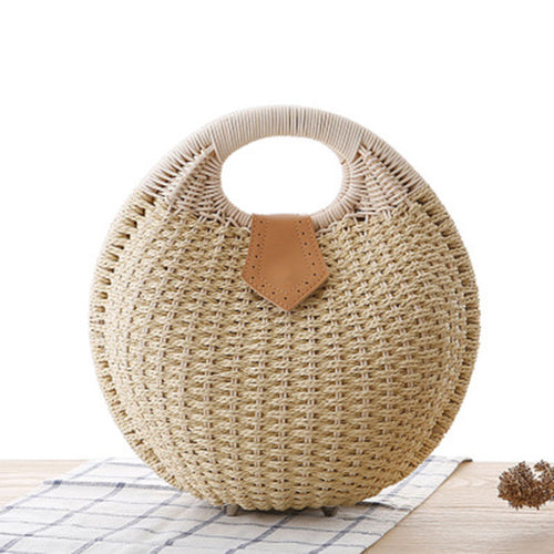 Load image into Gallery viewer, Snail Beach Straw Tote Bag with Rattan Wrapped Handle-women-wanahavit-Beige-wanahavit
