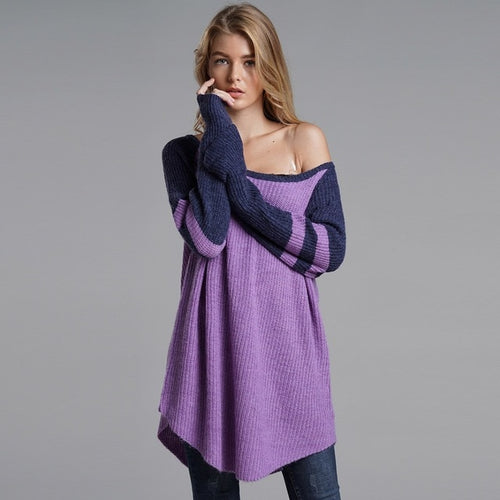 Load image into Gallery viewer, Casual Sexy Purple Plus Size Loose Sweater-women-wanahavit-Purple-S-wanahavit
