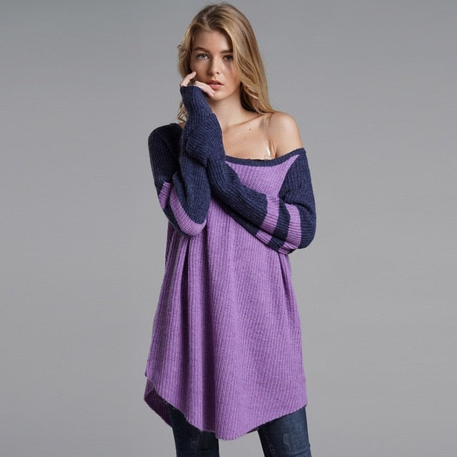Casual Sexy Purple Plus Size Loose Sweater-women-wanahavit-Purple-S-wanahavit