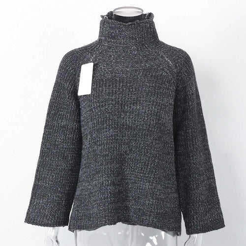 Load image into Gallery viewer, Warm Knitted Turtleneck Long Sleeve Sweater-women-wanahavit-Gray-One Size-wanahavit
