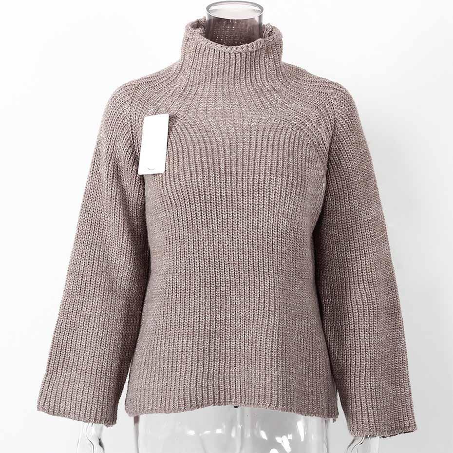 Warm Knitted Turtleneck Long Sleeve Sweater-women-wanahavit-Khaki-One Size-wanahavit