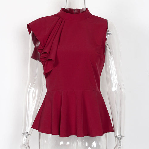 Load image into Gallery viewer, Peplum Ruffle Asymmetric Sleeveless Blouse-women-wanahavit-Wine red-S-wanahavit
