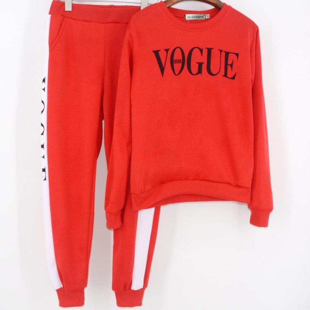 Vogue Printed Tracksuit Set Sweatshirt + Pant-women fashion & fitness-wanahavit-Red-S-wanahavit