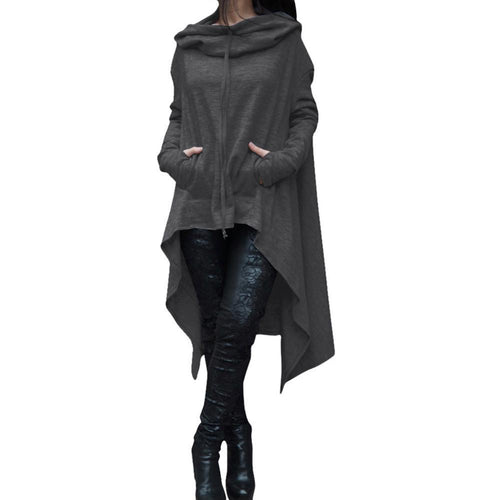 Load image into Gallery viewer, Irregular Draw Cord Coat Loose Long Sleeve-women-wanahavit-Dark Gray-4XL-wanahavit
