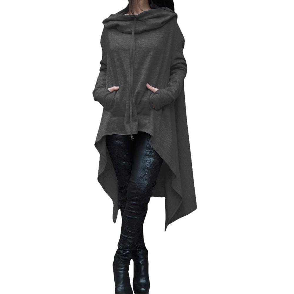 Irregular Draw Cord Coat Loose Long Sleeve-women-wanahavit-Dark Gray-4XL-wanahavit