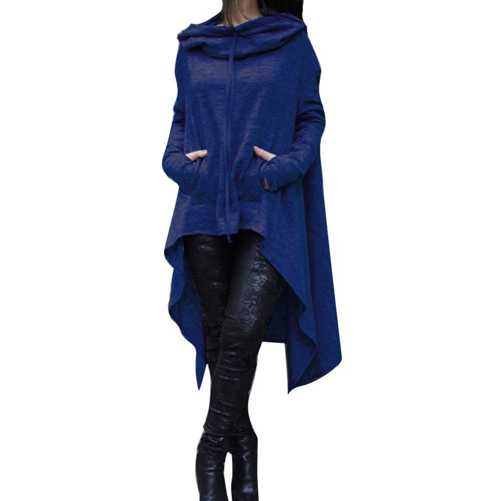 Irregular Draw Cord Coat Loose Long Sleeve-women-wanahavit-Blue-4XL-wanahavit