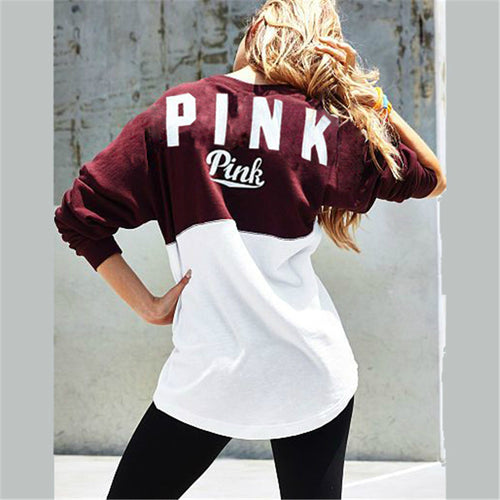 Load image into Gallery viewer, Two Color Accent Pink Letter Printed Sweatshirt-women-wanahavit-S-wanahavit

