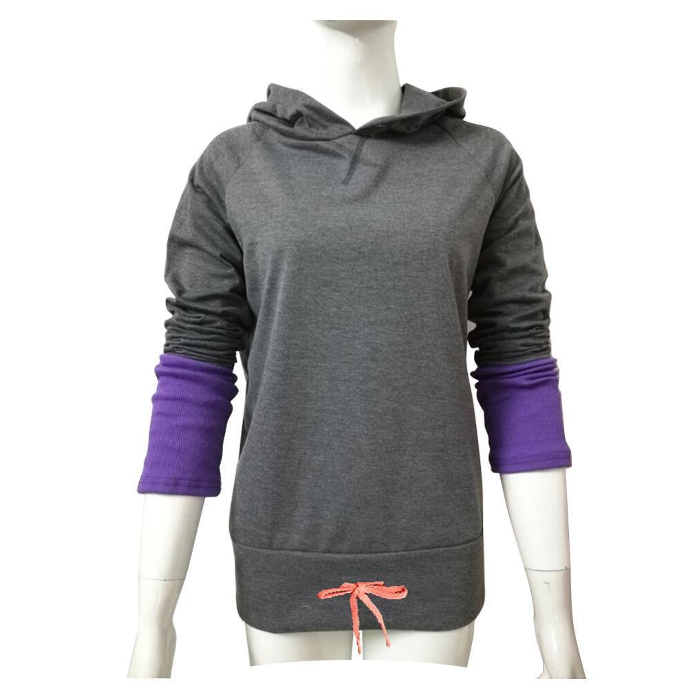 Patchwork Long-sleeved Pullovers Hoodies-women fashion & fitness-wanahavit-Gray and Purple-S-wanahavit