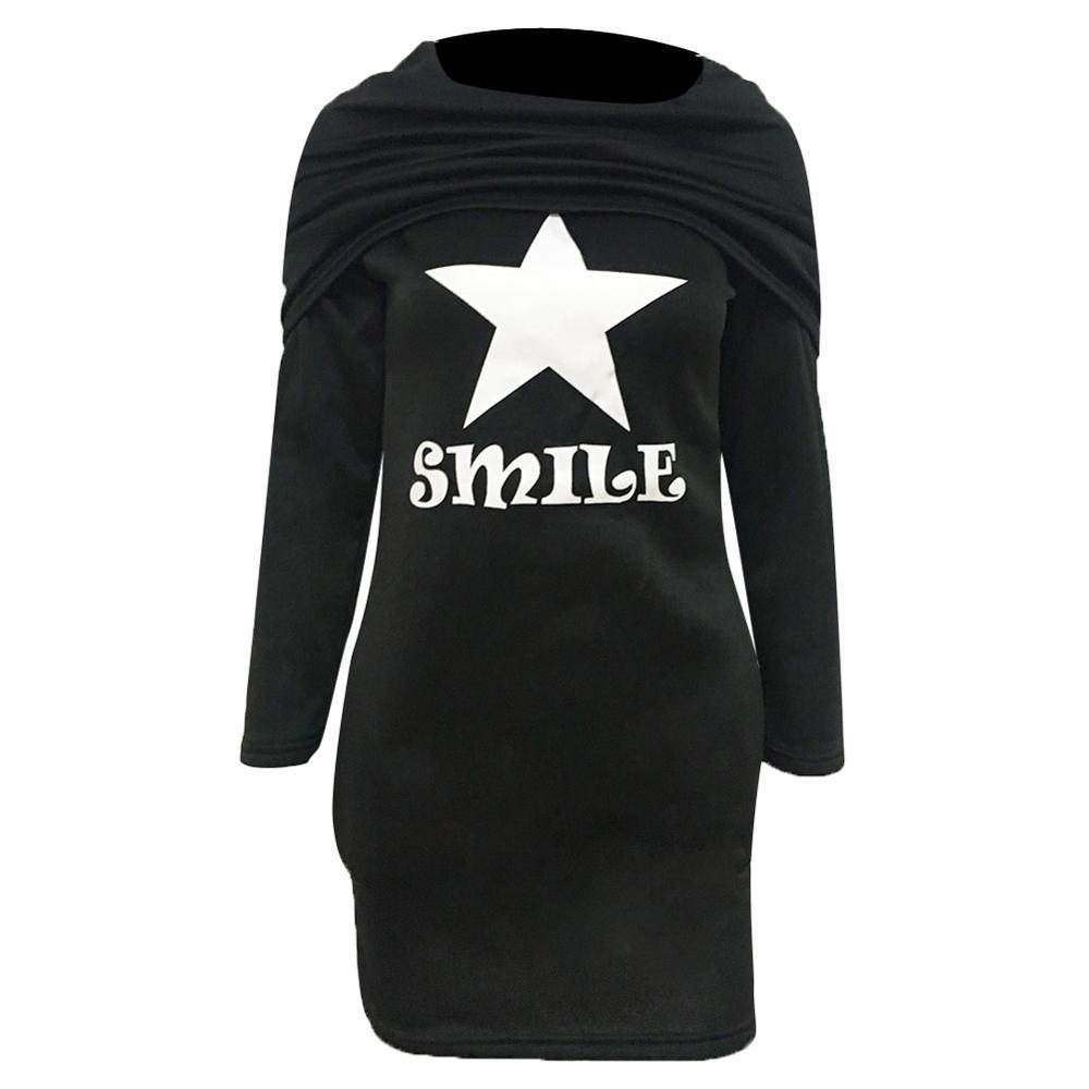 Smile Star Printed Dress Hoodies-women-wanahavit-Black-S-wanahavit