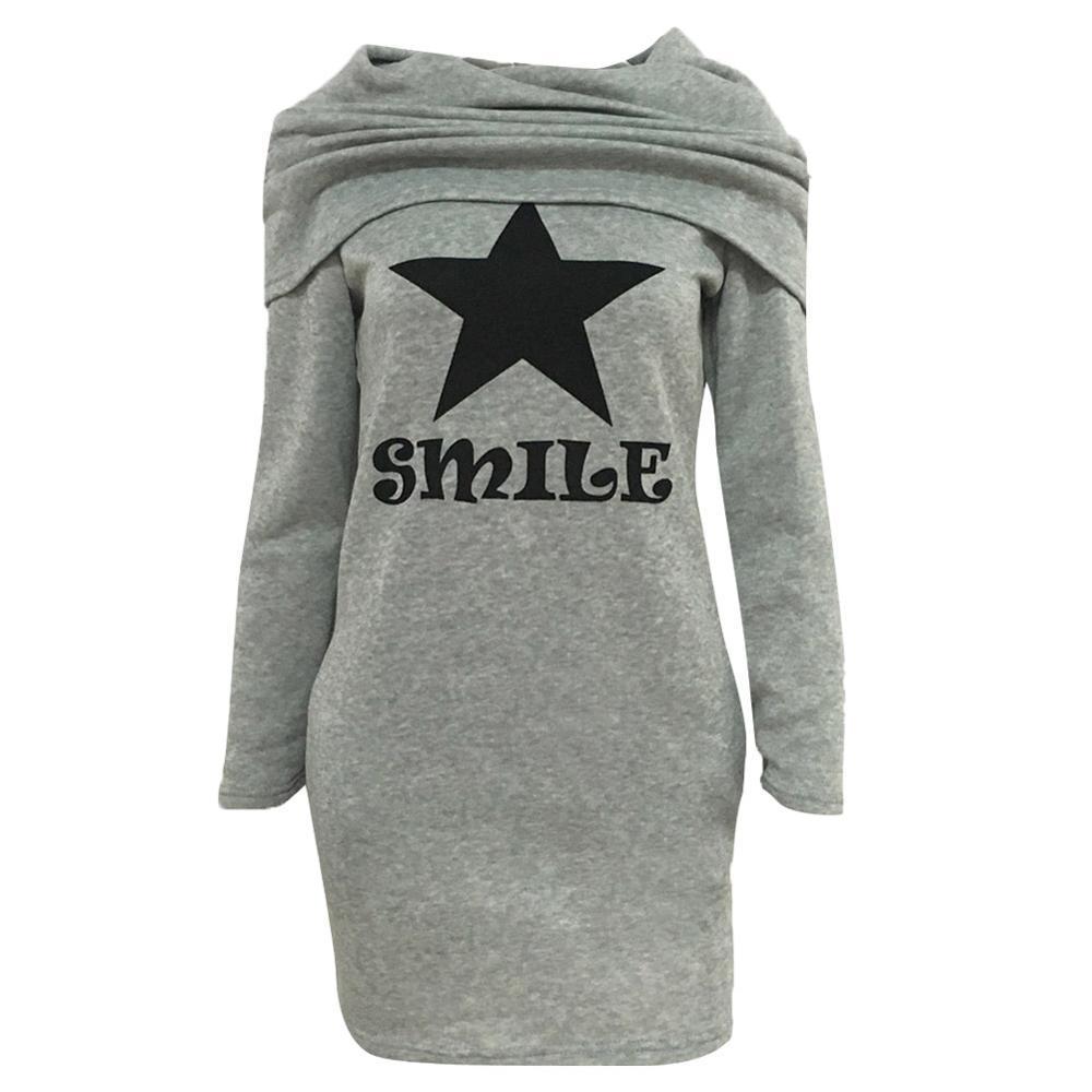 Smile Star Printed Dress Hoodies-women-wanahavit-Gray-S-wanahavit