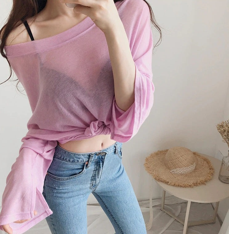 Spring Sexy Elastic Korean Style Skinny Slim Fit Long Sleeve Tops #2129