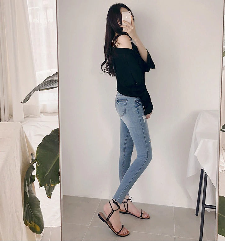 Spring Sexy Elastic Korean Style Skinny Slim Fit Long Sleeve Tops #2129
