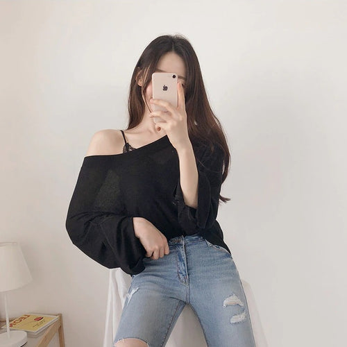 Load image into Gallery viewer, Spring Sexy Elastic Korean Style Skinny Slim Fit Long Sleeve Tops #2129
